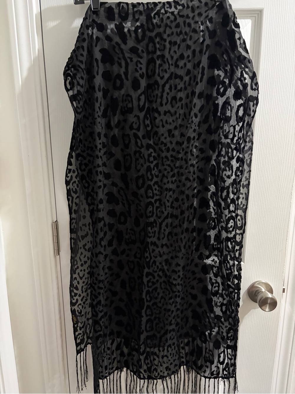 Studio Select Sheer Leopard-Print Fringe Scarf - Black